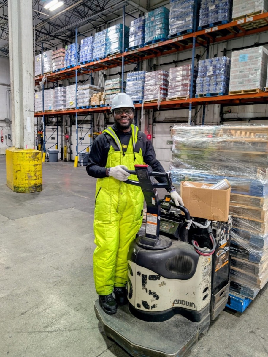 Aiwanfo founder on a pallet jack